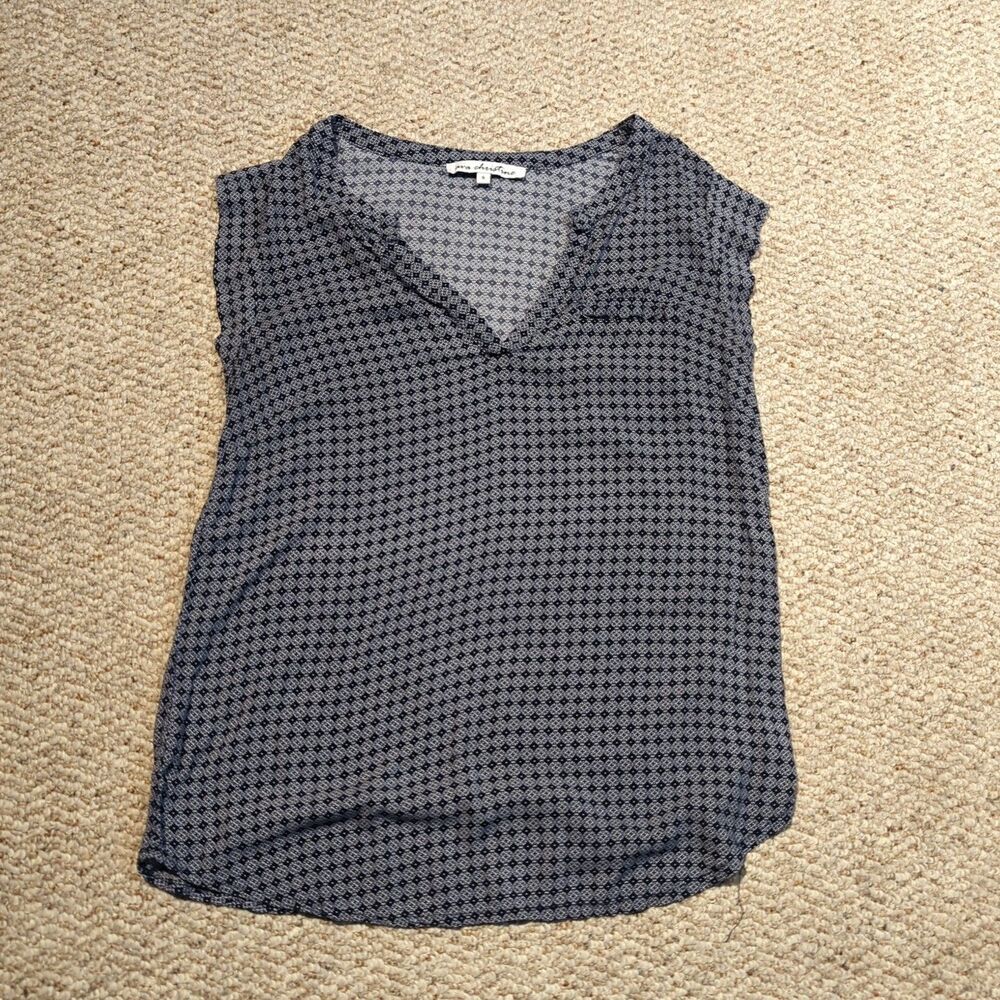 Ava Christine Blouse Top Womens Small Blue Short Sleeve V Neck Cap Sleeve